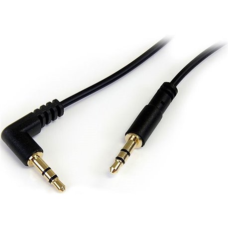 StarTech.com 3 ft Slim 3.5mm to Right Angle Stereo Audio Cable - M/M - Right angle slim 3.5mm cable for mobile audio devices