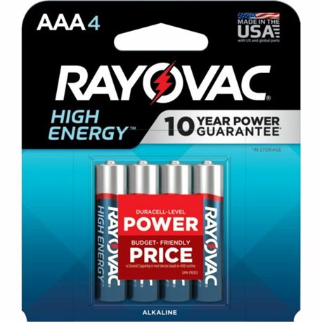 Rayovac High Energy Alkaline AAA Batteries - For Flashlight, Remote Control, Mouse - AAA - 4 / Pack