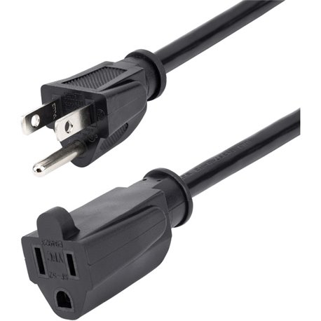 StarTech.com 1ft (0.3m) Short Extension Cord, NEMA5-15R to NEMA5-15P Black Extension Cord, 13A 125V, 16AWG, Computer Power Exten