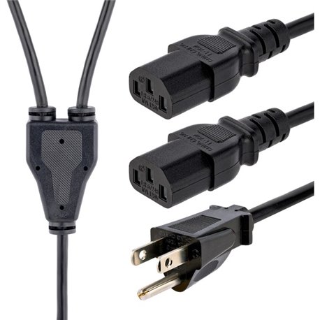 StarTech.com 10ft (3m) Computer Power Y Cord, NEMA 5-15P to C13, 10A 125V, 18AWG, Black Replacement PC Power Cord, TV/Monitor Po