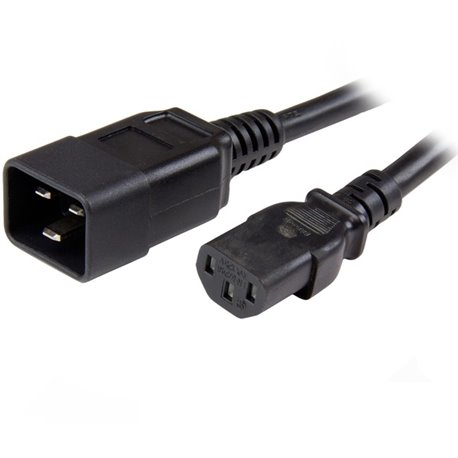 StarTech.com 3ft (1m) Heavy Duty Extension Cord, IEC C13 to IEC C20 Black Extension Cord, 15A 125V, 14AWG, Heavy Gauge Power Cab