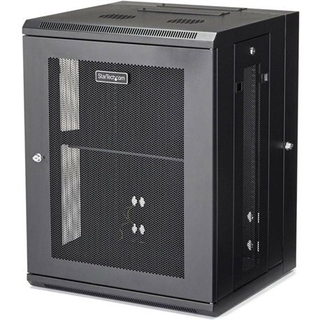 StarTech.com 4-Post 15U Wall Mount Network Cabinet, 19" Hinged Wall-Mounted Server Rack for Data / IT Equipment, Lockable Rack E