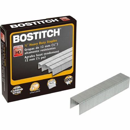 Bostitch 1/2" Heavy Duty Chisel Point Staples 1000 - Heavy Duty - 1/2" Leg - 1/2" Crown - Holds 85 Sheet(s) - Chisel Point - Sil