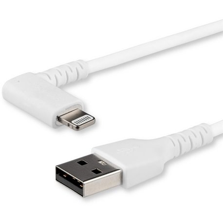 StarTech.com 1m USB A to Lightning Cable iPhone iPad Durable Right Angled 90 Degree White Charger Cord w/Aramid Fiber Apple MFI 