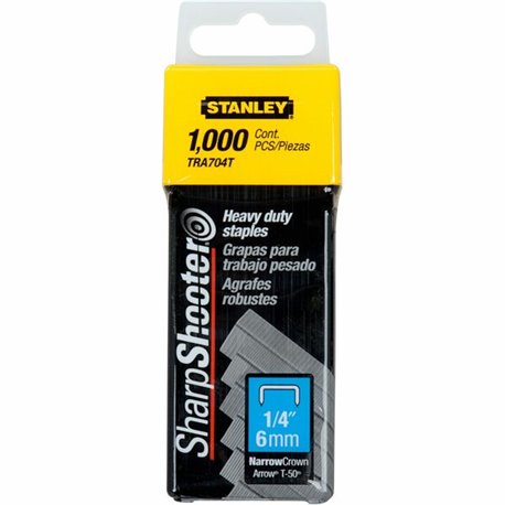 Stanley SharpShooter Heavy-Duty 1/4" Staples - Heavy Duty - 1/4" - 1/4" Leg - 3/8" Crown - Insulated - Silver - 5.1" Height x 1.