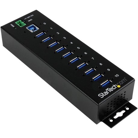 StarTech.com 10 Port Industrial USB 3.0 Hub - ESD and Surge Protection - DIN Rail or Surface-Mountable Metal Housing - Add ten U