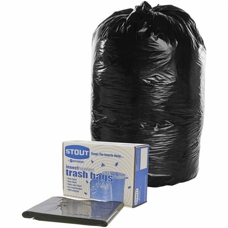 Stout Insect Repellent Trash Bags - 55 gal Capacity - 37" Width x 52" Length - 2 mil (51 Micron) Thickness - Black - Polyethylen
