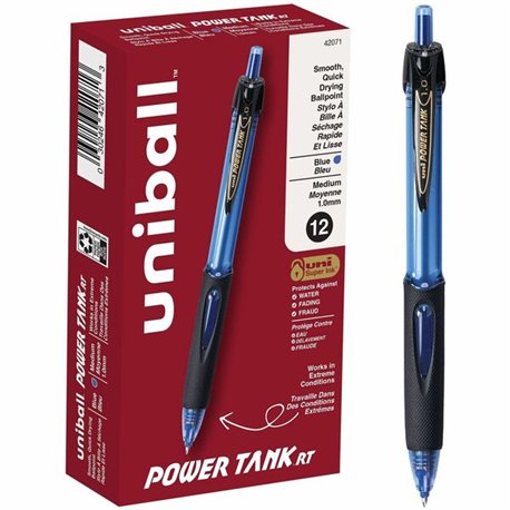 uni Power Tank Retractable Ballpoint Pens - Medium Marker Point - 1 mm Pen Point Size - Refillable - Retractable - Blue - Blue B
