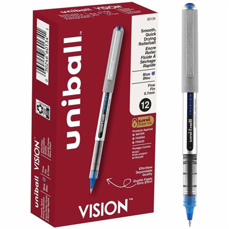 uniball Vision Rollerball Pens - Fine Pen Point - 0.7 mm Pen Point Size - Blue Pigment-based Ink - 1 Dozen