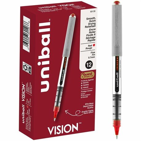 uniball Vision Rollerball Pens - Fine Pen Point - 0.7 mm Pen Point Size - Red - 1 Dozen