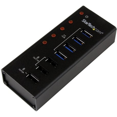 StarTech.com 4 Port USB 3.0 Hub plus 3 Dedicated USB Charging Ports (2 x 1A & 1 x 2A) - 5Gbps - Wall Mountable Metal Enclosure -