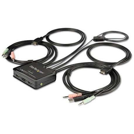 StarTech.com 2 Port HDMI KVM Switch - 4K 60Hz - Compact UHD HDMI USB KVM Switch with 4ft Cables & Audio - Bus Powered & Remote S