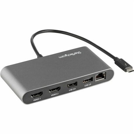 StarTech.com Thunderbolt 3 Mini Dock - Portable Dual Monitor TB3 Laptop Docking Station HDMI 4K 60Hz - 2x USB-A & GbE - 28cm (11