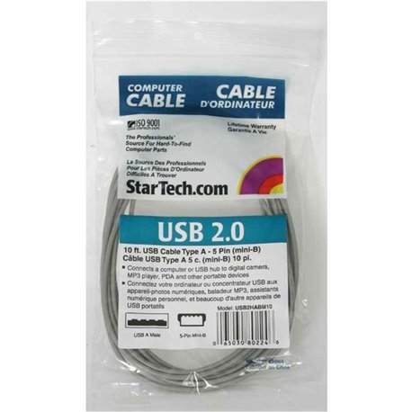 StarTech.com 10 ft Mini USB 2.0 Cable - Connect your (USB Mini) portable device to a host computer through a standard USB 2.0 ty