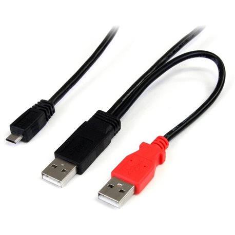 StarTech.com 1 ft USB Y Cable for External Hard Drive - Dual USB A to Micro B - A single USB external hard drive cable that prov