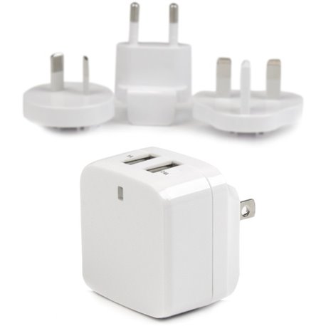 StarTech.com Travel USB Wall Charger &acirc&euro" 2 Port &acirc&euro" White &acirc&euro" Universal Travel Adapter &acirc&euro" I