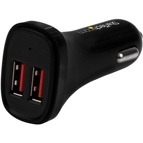 StarTech.com Dual Port USB Car Charger - Black - High Power 24W/4.8A - 2 port USB Car Charger - Charge two tablets at once - Cha