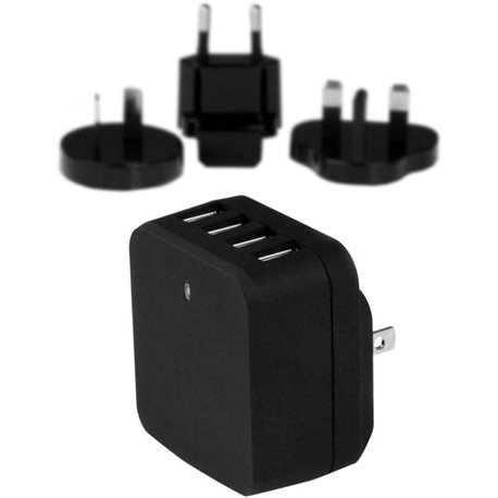 StarTech.com Travel USB Wall Charger &acirc&euro" 4 Port &acirc&euro" Black &acirc&euro" Universal Travel Adapter &acirc&euro" I