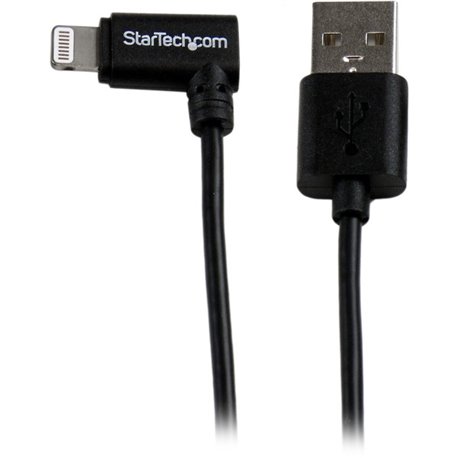 StarTech.com 2m (6ft) Angled Black Apple 8-pin Lightning Connector to USB Cable for iPhone / iPod / iPad - Charge or Sync your i