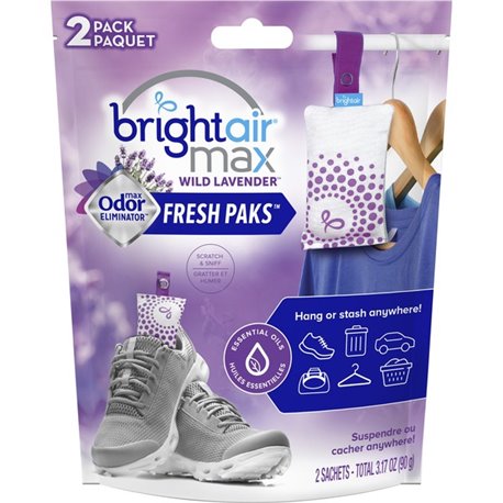 Bright Air Fresh Pak Sachets - Wild Lavender - 2 / Pack - Odor Neutralizer, Phthalate-free, Paraben-free, Formaldehyde-free, NPE