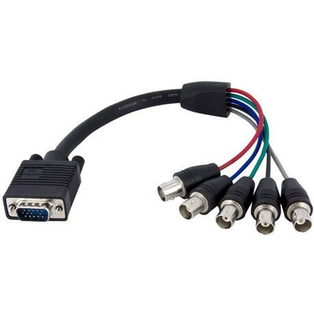 StarTech.com 1 ft Coax HD15 VGA to 5 BNC RGBHV Monitor Cable - Connect a BNC video source to a VGA distribution amplifier or PC