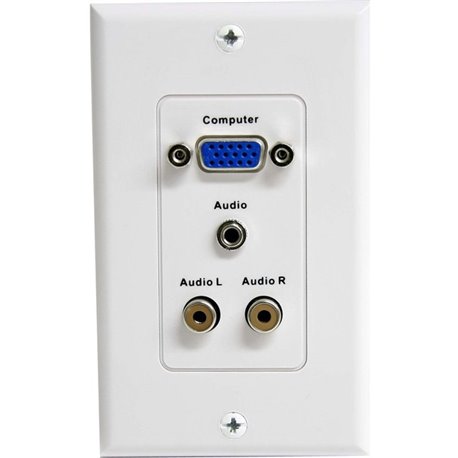 StarTech.com 15-Pin Female VGA Wall Plate with 3.5mm and RCA - White - Add an in-wall VGA port with audio, for a neat, professio