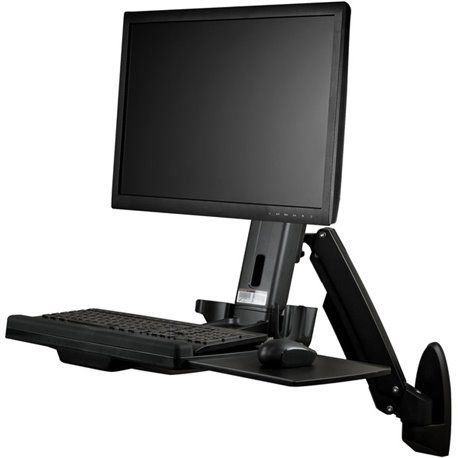 StarTech.com Wall Mount Workstation, Full Motion Standing Desk, Ergonomic Height Adjustable Monitor & Keyboard Tray Arm, For VES