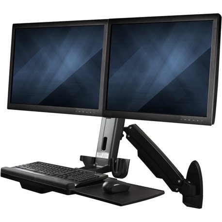 StarTech.com Wall Mount Workstation, Full Motion Standing Desk with Ergonomic Height Adjustable Dual VESA Monitor & Keyboard Tra