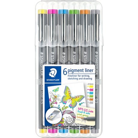 Staedtler Pigment Liner 308 - Fine Pen Point - 0.5 mm Pen Point Size - Assorted Pigment-based Ink - Polypropylene Barrel - Metal