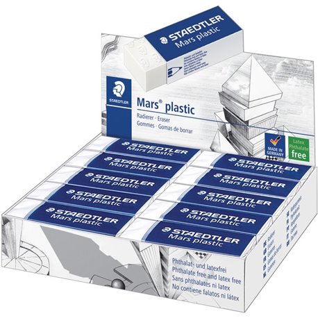 Staedtler Mars Plastic White Eraser - White - Plastic - 2.5" Width x 0.5" Height x 0.9" Depth x - 20 / Box - Latex-free, Non-smu