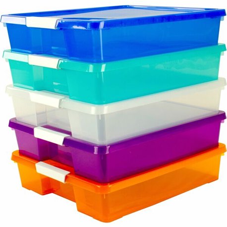 Storex Storage Case - External Dimensions: 14" Length x 14" Width x 3" Height - Latching Closure - Stackable - Assorted Bright -