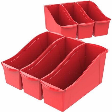 Storex Book Bin Set - 7" Height x 5.3" Width14.3" Length - Red - Plastic - 6 / Carton