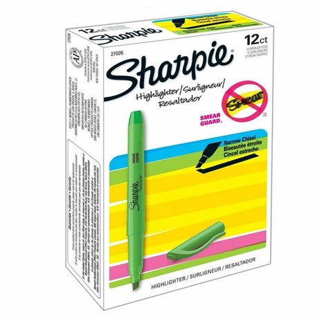 Sharpie Highlighter - Pocket - Chisel Marker Point Style - Fluorescent Green - 12 / Dozen