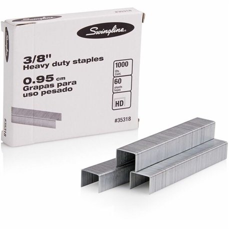 Swingline Premium Heavy-Duty Staples - 100 Per Strip - Heavy Duty - 3/8" Leg - Holds 60 Sheet(s) - for Paper - Chisel Point - Si