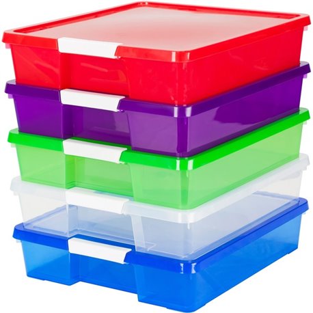 Storex Storage Case - External Dimensions: 14" Length x 14" Width x 3" Height - Latching Closure - Stackable - Assorted Bright -