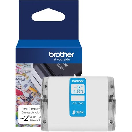 Brother Genuine CZ-1005 continuous length ~ 2 (1.97") 50 mm wide x 16.4 ft. (5 m) long label roll featuring ZINK Zero Ink techno