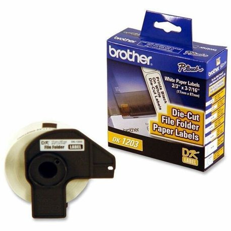 Brother DK1203 - File Folder Labels - 3.43" Width x 0.66" Length - 300 / Roll - Rectangle - Direct Thermal - White - Paper - 300