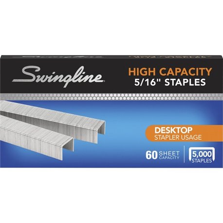 Swingline High-capacity Staples - High Capacity - 5/16" Leg - Holds 60 Sheet(s) - for Paper - Silver5000 Each