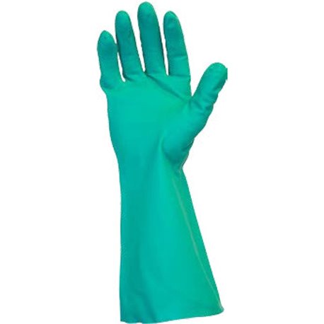 Safety Zone Green Flock Lined Nitrile Gloves - Chemical Protection - Medium Size - Green - Raised Diamond Grip, Flock-lined - Fo