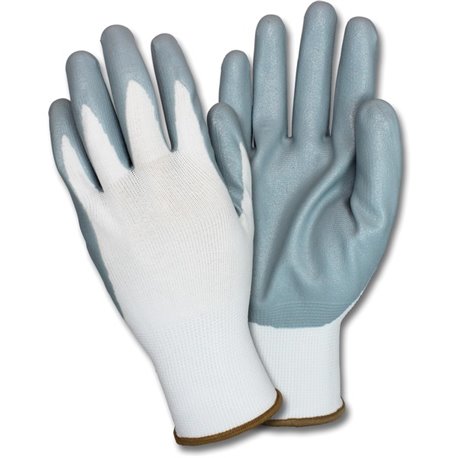 Safety Zone Nitrile Coated Knit Gloves - Nitrile Coating - Medium Size - Gray, White - Knitted, Durable, Flexible, Comfortable, 