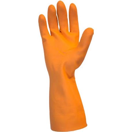 Safety Zone Orange Neoprene Latex Blend Flock Lined Latex Gloves - Chemical Protection - Large Size - Orange - Fish Scale Grip, 