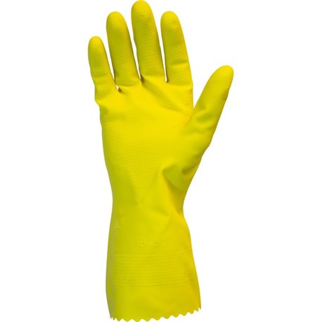 Safety Zone Yellow Flock Lined Latex Gloves - Chemical Protection - Small Size - Yellow - Fish Scale Grip, Flock-lined - For Dis