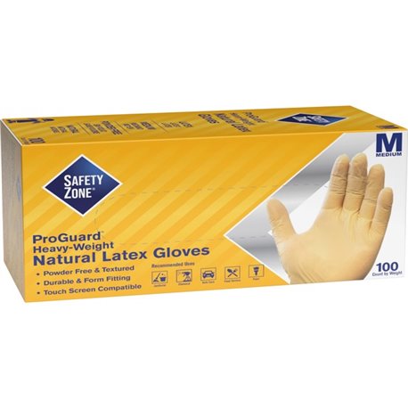 Safety Zone Powder Free Natural Latex Gloves - Polymer Coating - Medium Size - Natural - Allergen-free, Silicone-free - 9.65" Gl