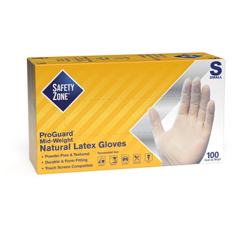 Safety Zone Powder Free Natural Latex Gloves - Polymer Coating - Small Size - Natural - Allergen-free, Silicone-free - 9.65" Glo