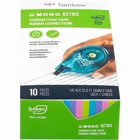 Tombow Mono Correction Tape Retro Applicator Pack - 0.17" Width x 32.83 ft Length - 1 Line(s) - White Tape - Break Resistant, No
