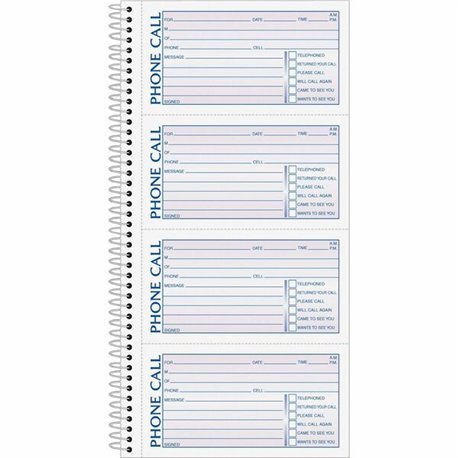 TOPS Carbonless Phone Message Book - Double Sided Sheet - Spiral Bound - 2 PartCarbonless Copy - 5.50" x 11" Sheet Size - White 
