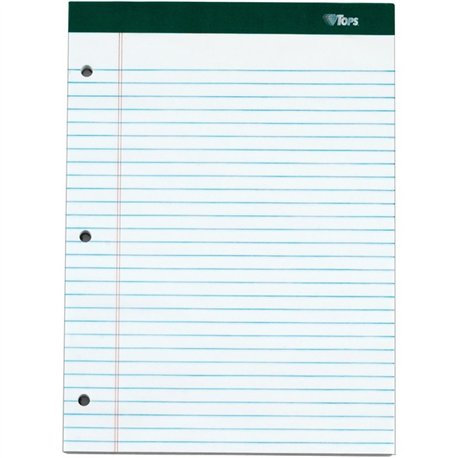 TOPS Docket 3-hole Punched Legal Ruled Legal Pads - 100 Sheets - Double Stitched - 0.34" Ruled - 16 lb Basis Weight - 8 1/2" x 1