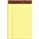 TOPS The Legal Pad Writing Pad - 50 Sheets - Double Stitched - 0.28" Ruled - 16 lb Basis Weight - Jr.Legal - 5" x 8" - Canary Pa
