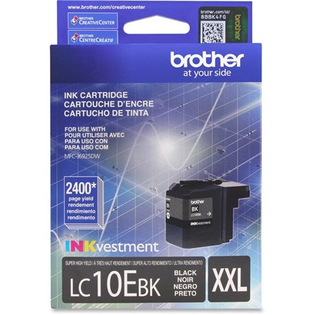 Brother Genuine LC10EBK INKvestment Super High Yield Black Ink Cartridge - Inkjet - Super High Yield - 2400 Pages - Black - 1 Ea