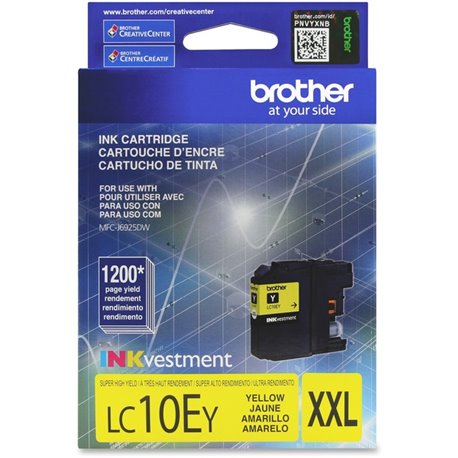 Brother Genuine LC10EY INKvestment Super High Yield Yellow Ink Cartridge - Inkjet - Super High Yield - 1200 Pages - Yellow - 1 E